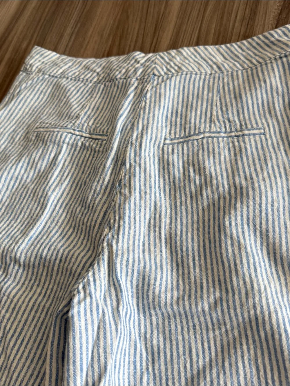 Mango Striped Wide-Leg Linen Blend Pants - Blue & White Size 6